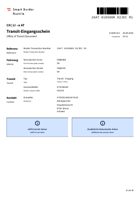 Smart Border Austria — Transit-Eingangsschein (PDF preview)
